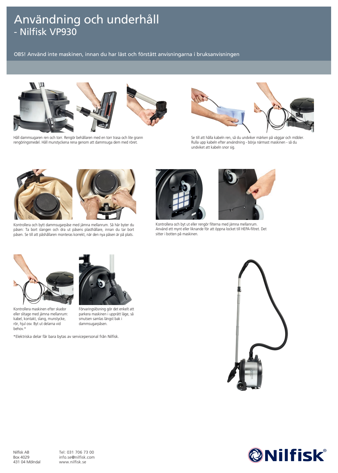 SV SE VP930 Användning och underhåll (Use and Maintenance) Document