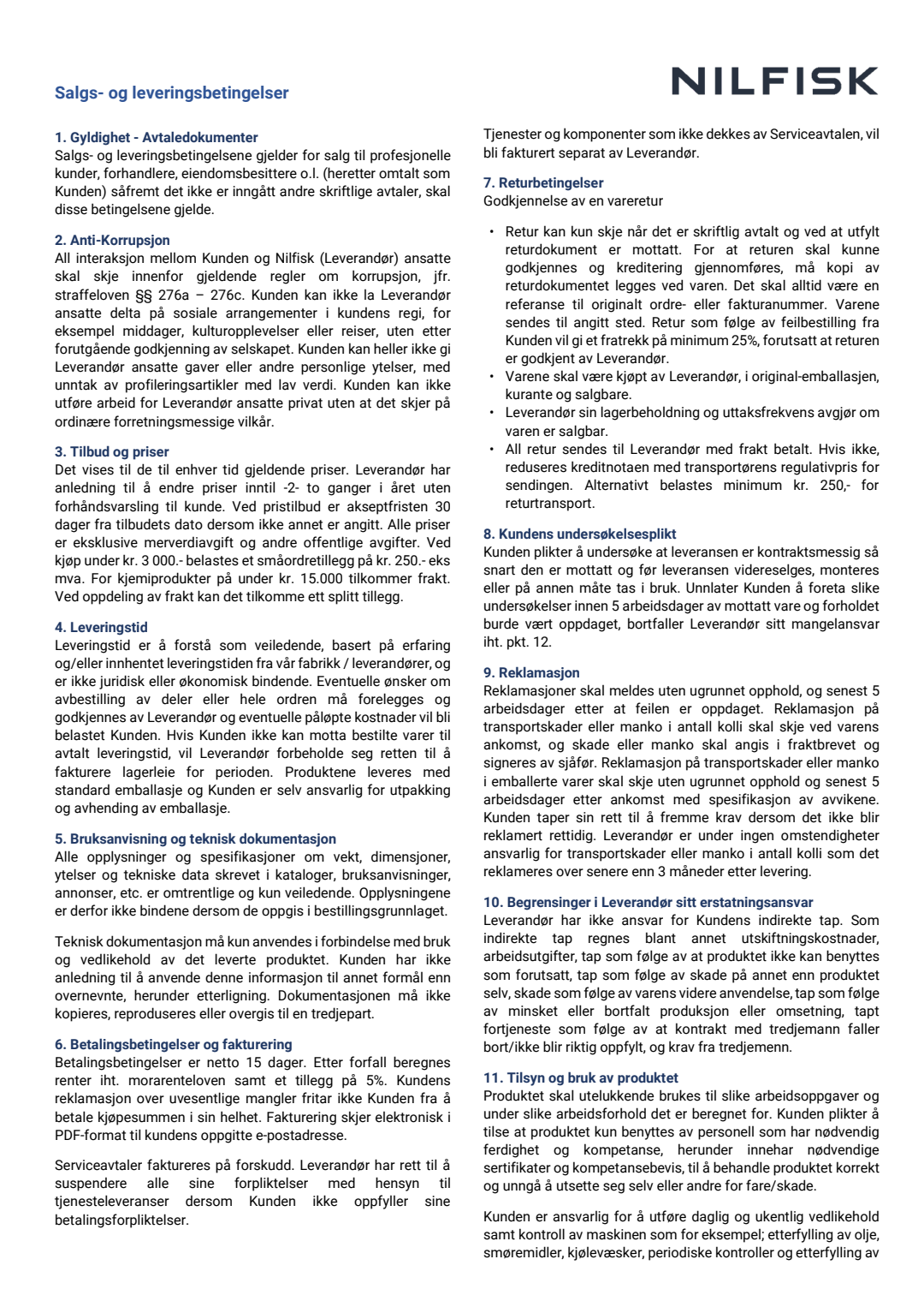 Norway Nilfisk Salgs Og Leveringsbetingelser Valid From May2025