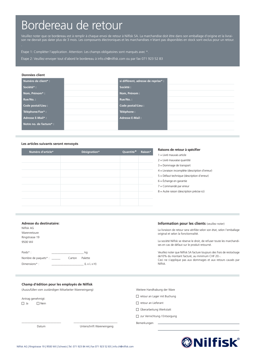 FR CH Application Pour Livraison De Retour Descriptible