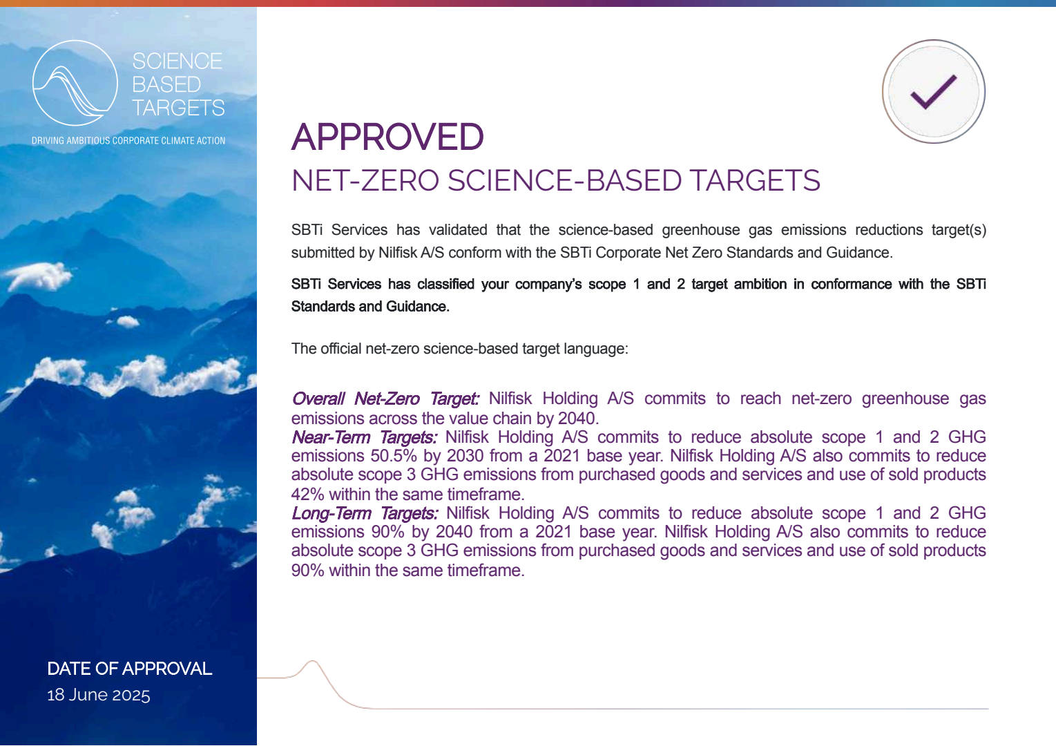 2025 Nilfisk Net Zero Approval Letter