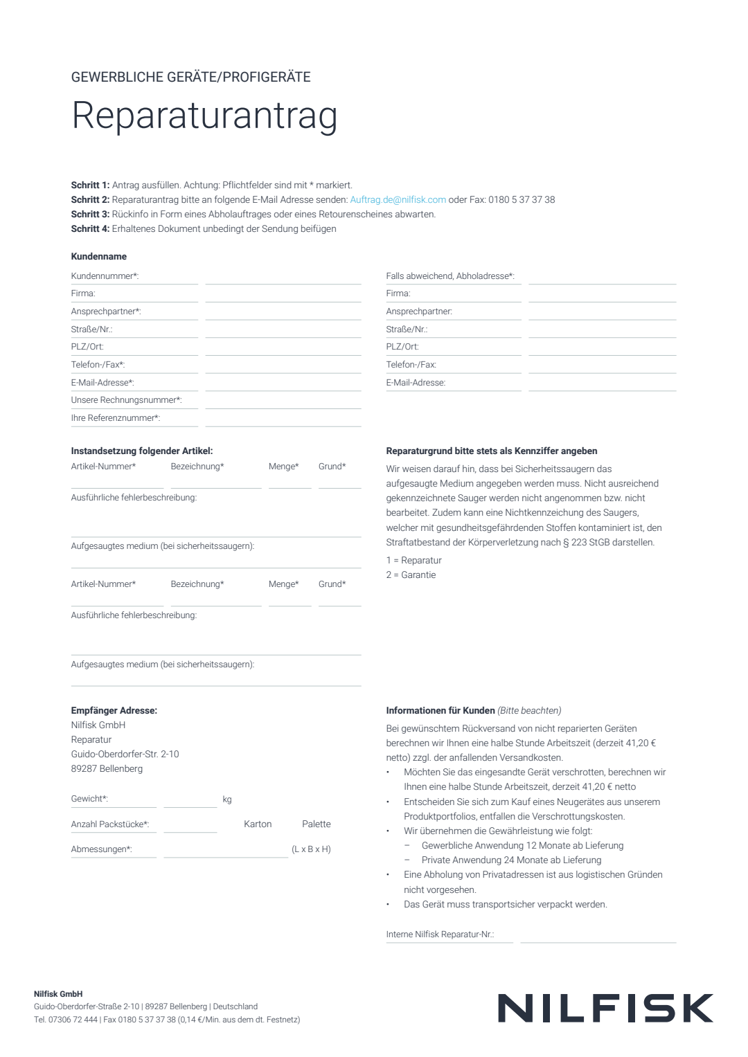 DE Reparaturantrag Request Form Document