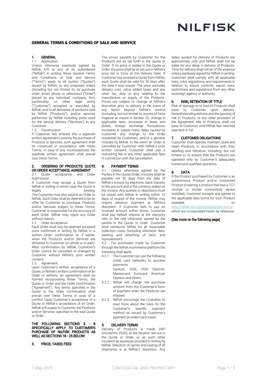 Canada Nilfisk General Terms And Conditions Of Sale And Service Valid From March 2025