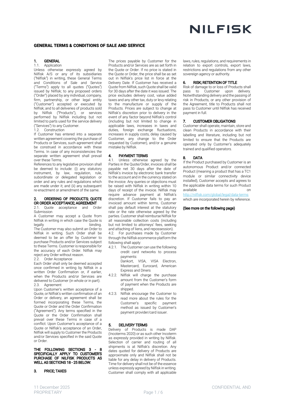 Australia Nilfisk General Terms Conditions Of Sale Service Valid From December 2025
