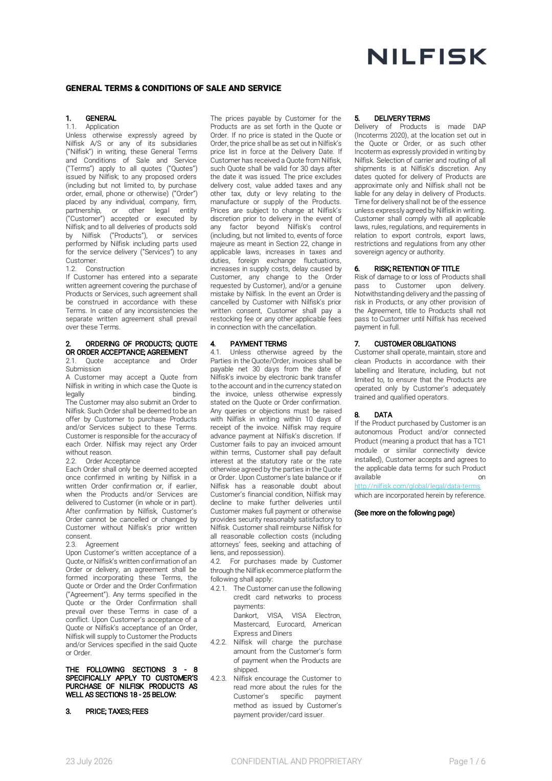 US Nilfisk General Terms And Conditions Of Sale And Service July 2026