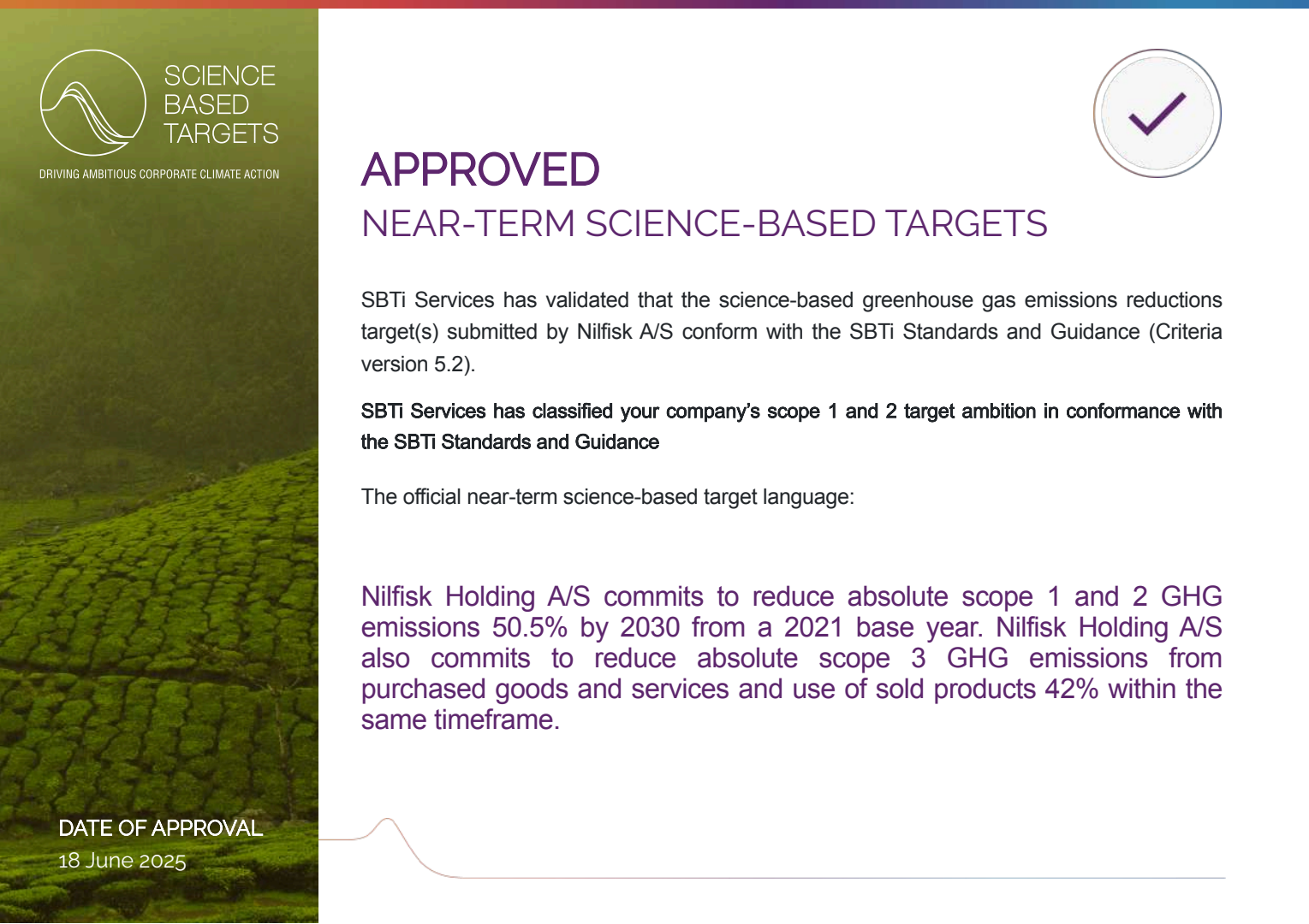 2025 Nilfisk Near Term Approval Letter