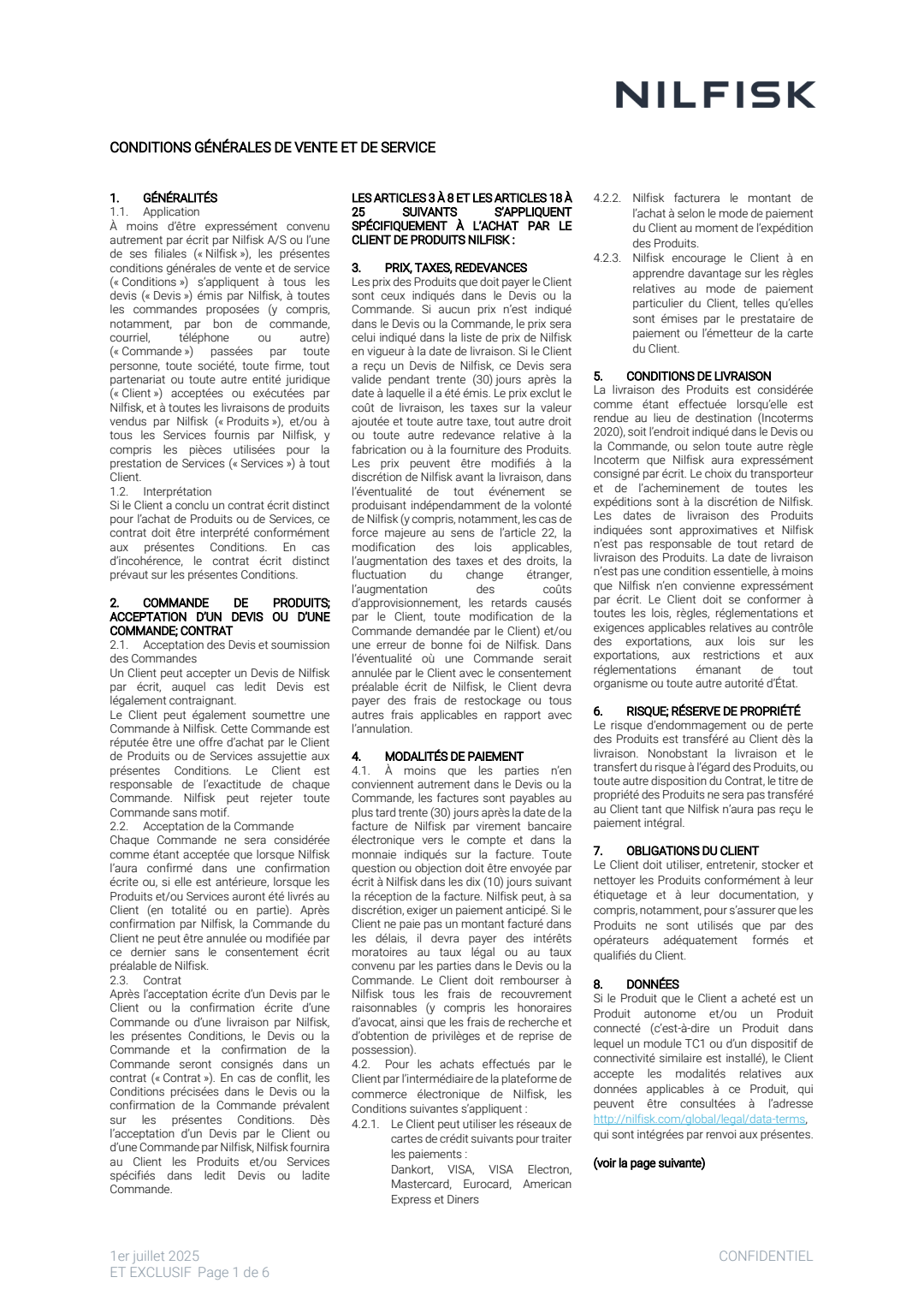 Canada French Nilfisk General Terms And Conditions Of Sale And Service Valid From March 2025