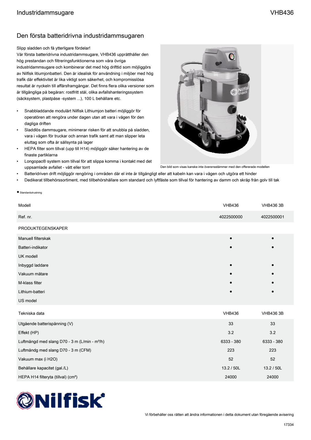 SV SE VHB436 Factsheet