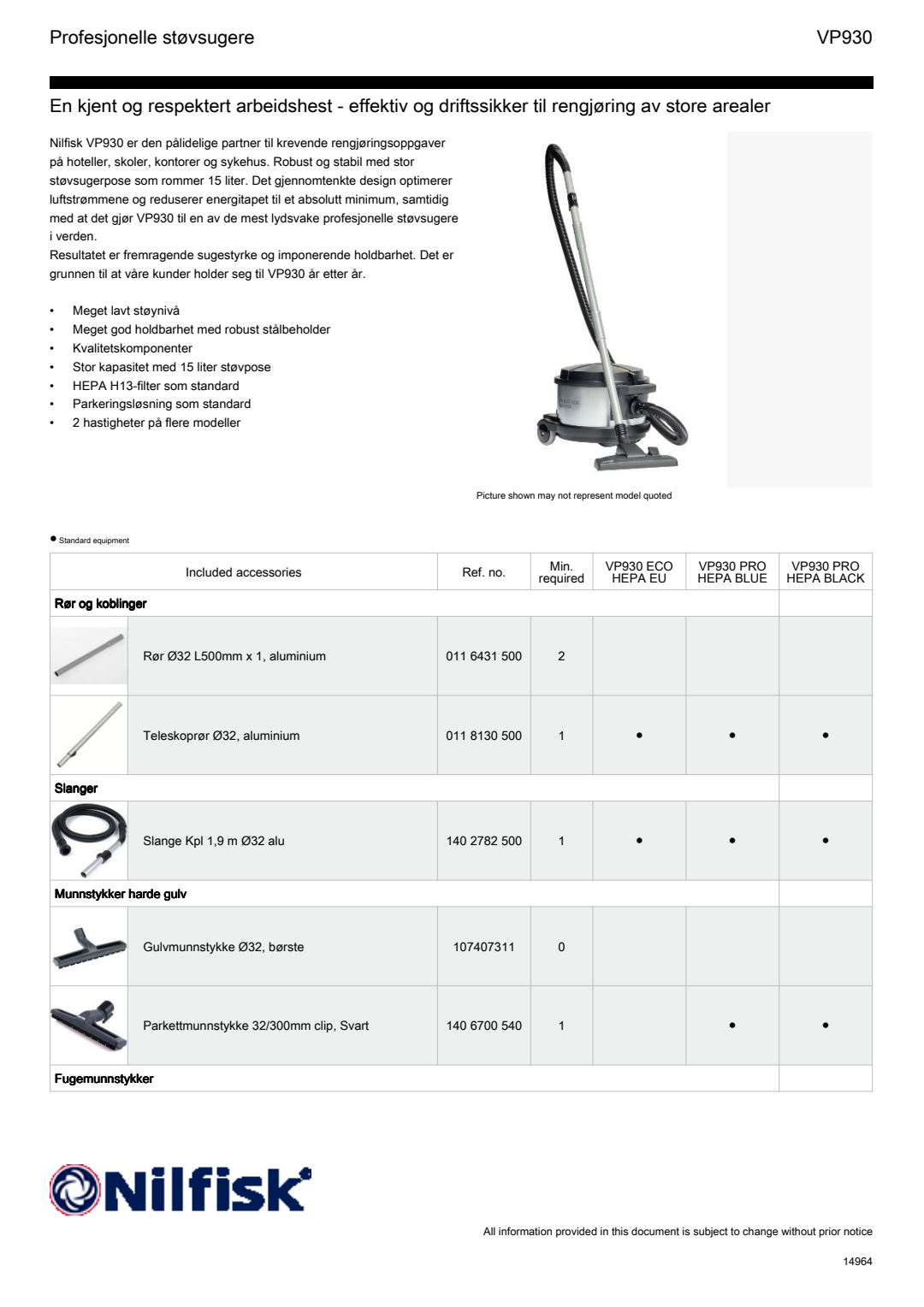 NB NO VP930 Tørrstøvsuger Factsheet