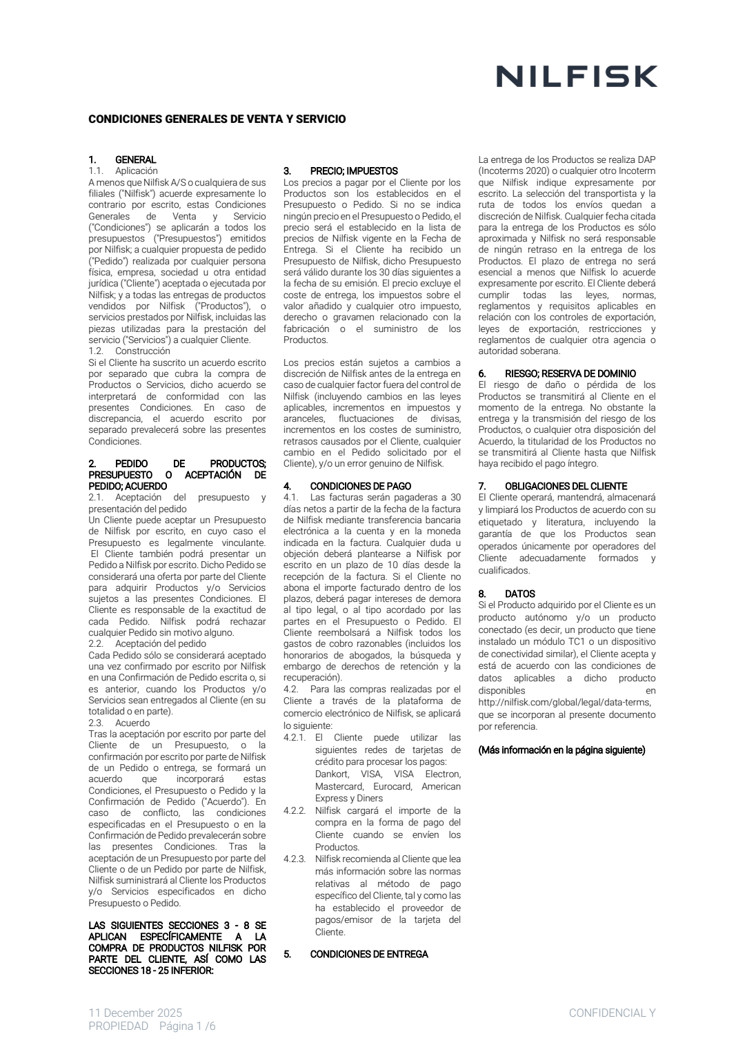 Spain Nilfisk General Terms Conditions Of Sale Service Valid From December 2025