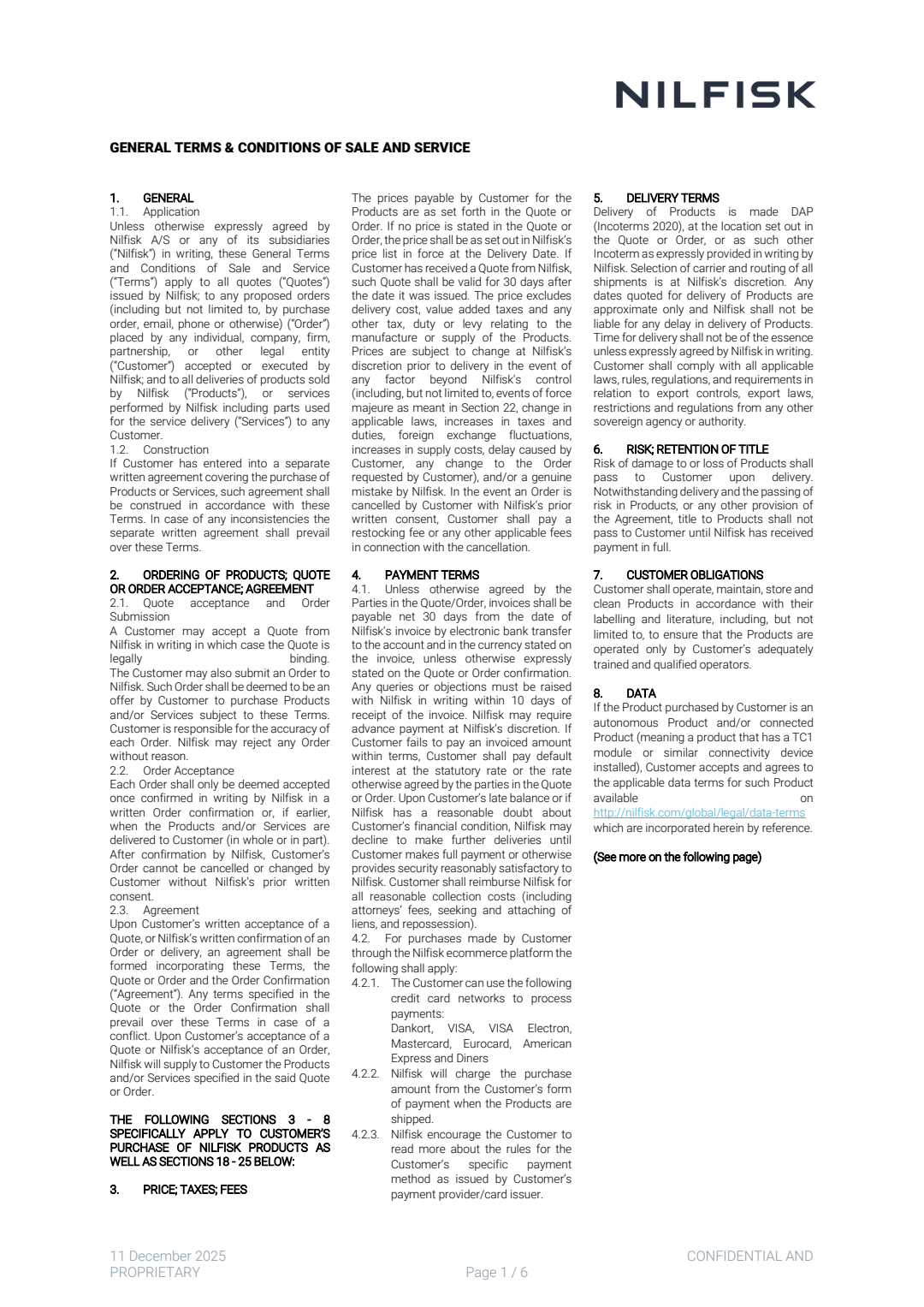 US Nilfisk General Terms And Conditions Of Sale And Service Valid From December 2025
