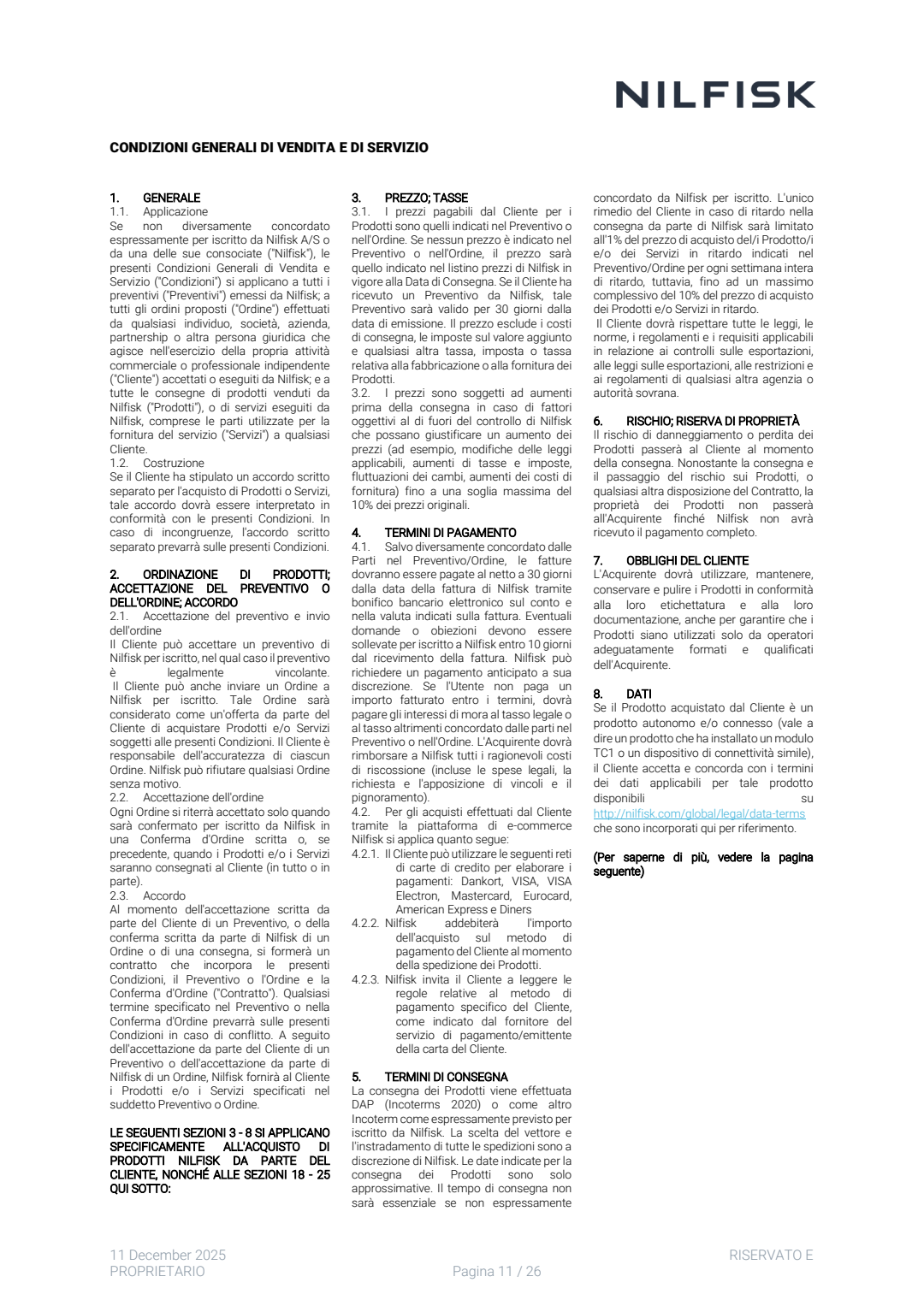 Italy Nilfisk General Terms Conditions Of Sale Service Valid From December 2025