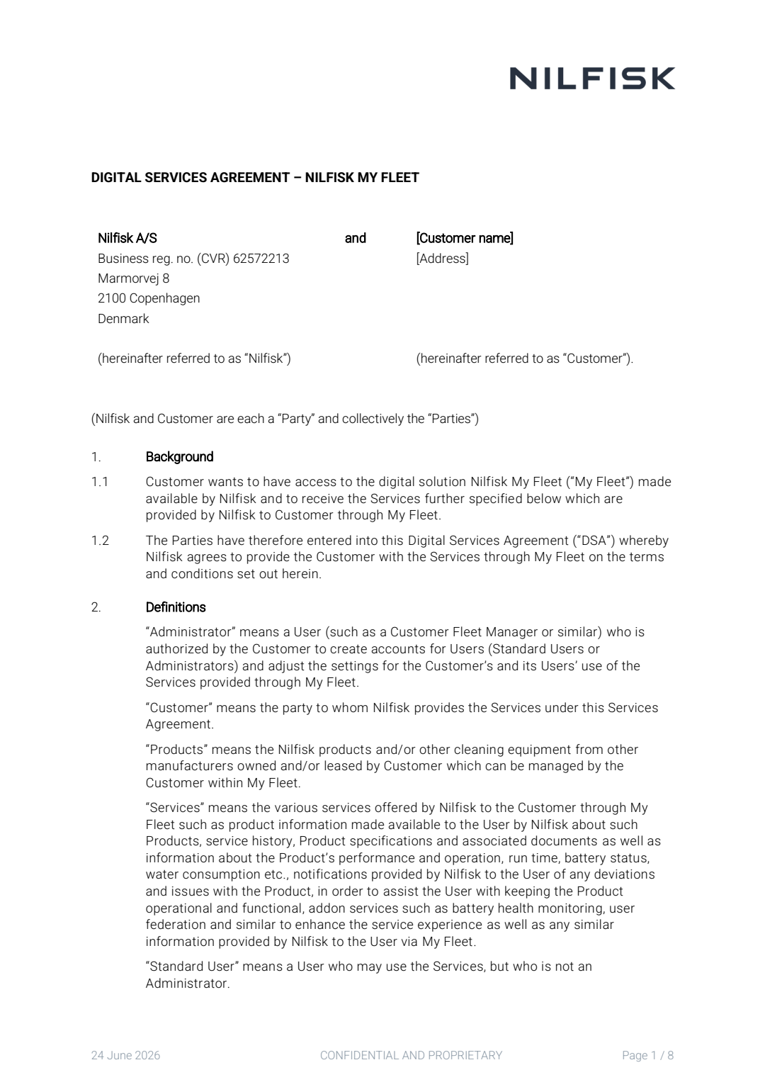Nilfisk My Fleet - Digital Services Agreement - Valid From March 2025