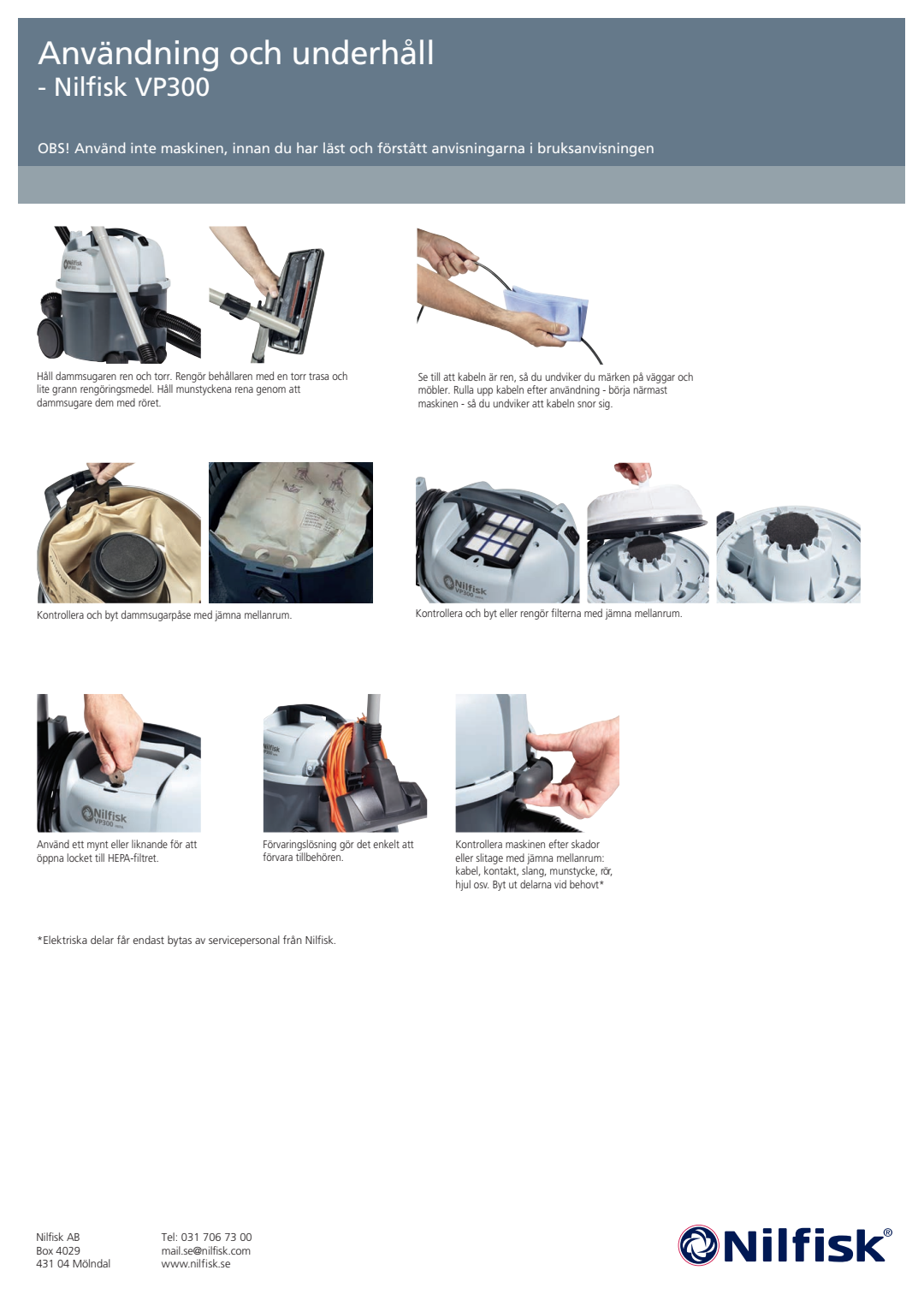 SV SE VP300 Användning och underhåll (Use and Maintenance) Document